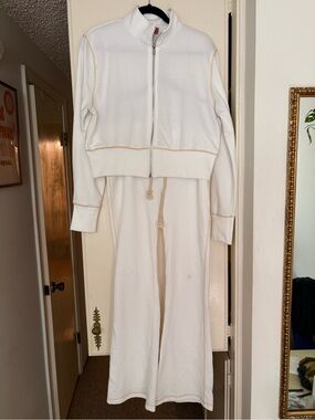 Edikted White Contrast Stitch Zip Up Jacket & Pants Set XL